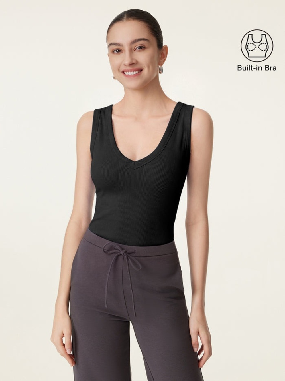 OGL Stretchy V-neck Cotton Built-In Bra Tank